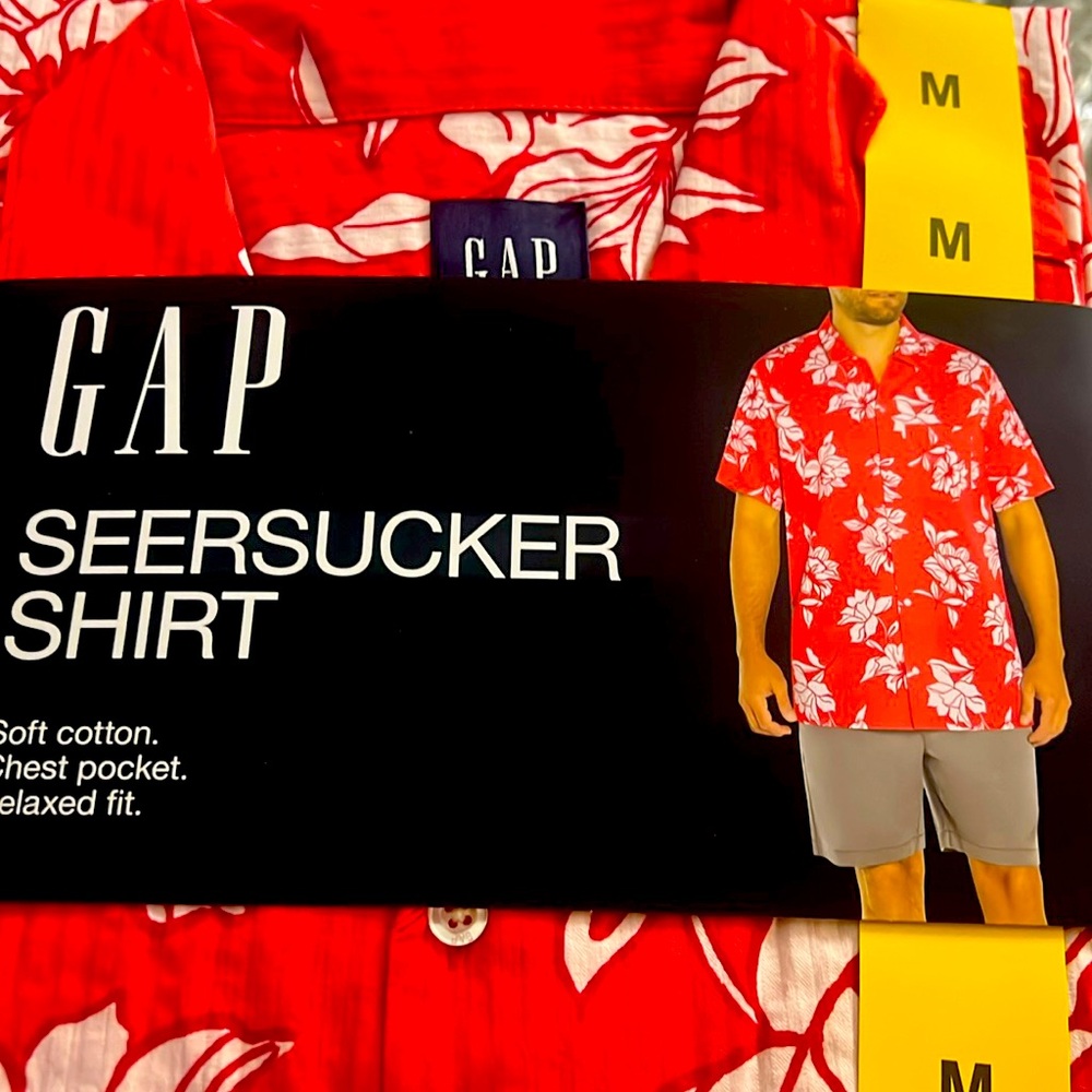 Red gap circle shirt, soft, cotton, chest pocket, relax, fit, medium